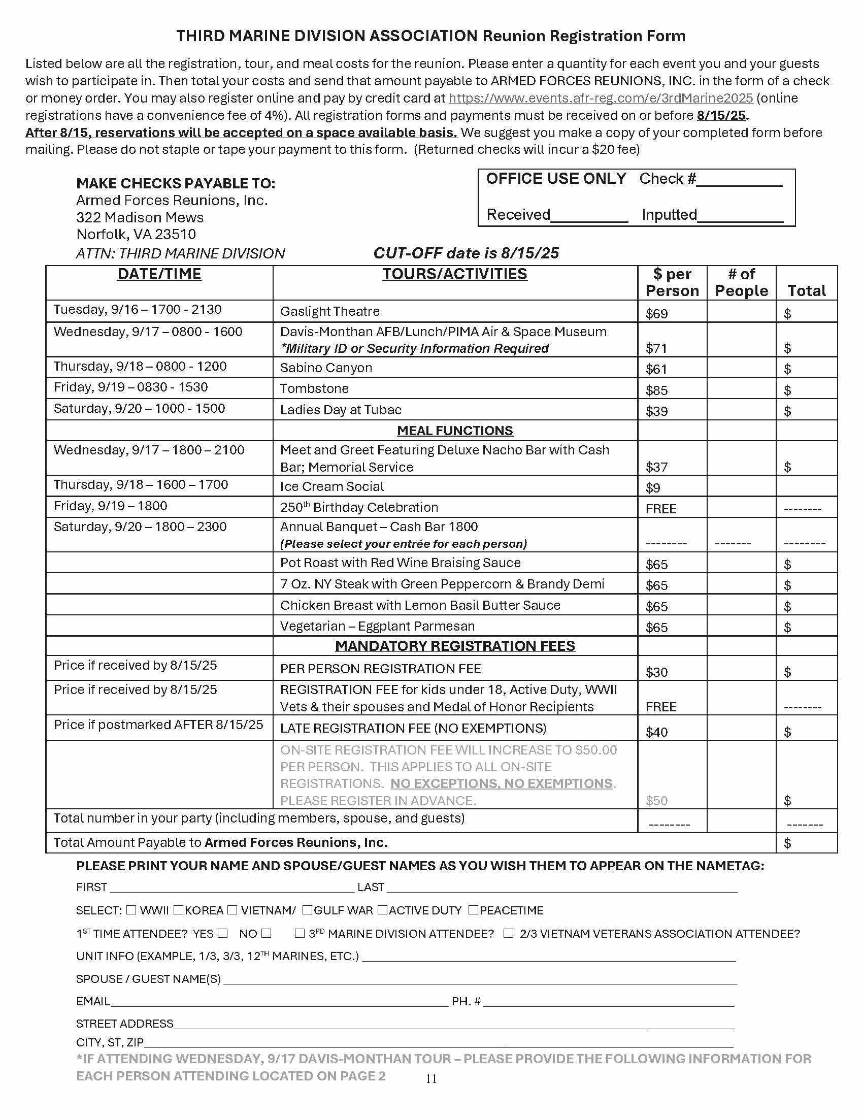 Reunion Activity Registration Form